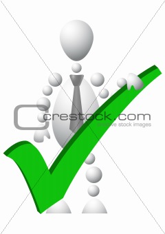 Man with green positive symbol