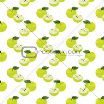 Seamless pattern with apples on the green background.