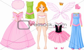 Girl with different princess dresses 