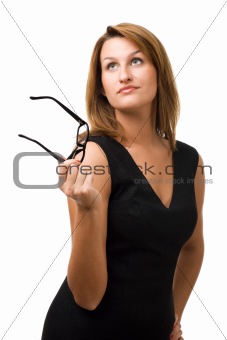 Business woman holding glasses