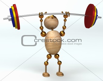 wood man lifting heavy barbell