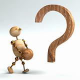 wood man with question mark isolated
