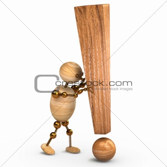 wood man with a  exclamation mark