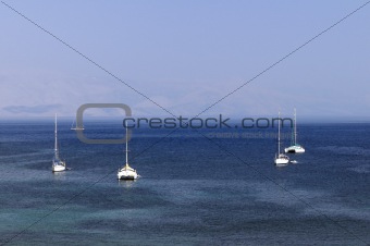 Sailboats at anchor on the sea