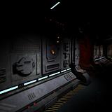 background picture of a dark corridor on bord of a spaceship