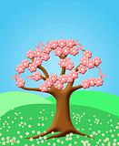 Abstract Tree with Spring Cherry Blossom Flowers