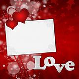 Red Valentine's day card with hearts and text love