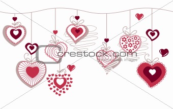 Seamless horizontal pattern with contour hearts