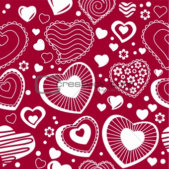 Seamless pattern with  contour hearts