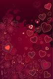 Contour hearts on dark red background