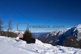 Female Snowboarder in Dolomites