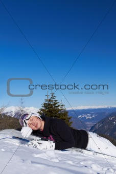 Female Snowboarder in Dolomites