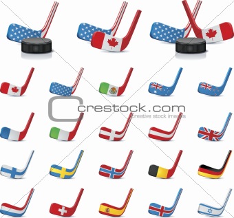 Vector ice hockey sticks country flags icons, Part 2
