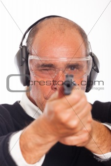 Man Pointing a Gun on White Background
