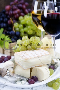 Grape, wine and cheese
