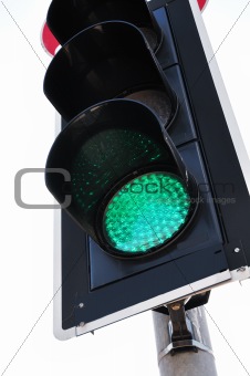 Traffic light showing green, low angle view