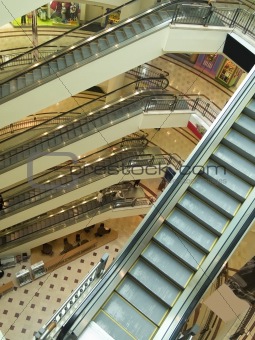 Escalators at shopping mall