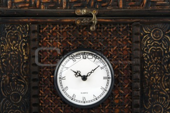 Close-up Front of Ornate Carriage Clock Box.