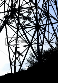 Power tower silhouette and bungee jumper
