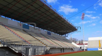 Empty tribunes on soccer stadium