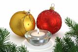 Christmas ornaments and candle