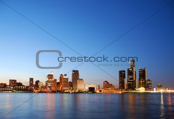 Detroit skyline by night