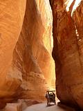 A horse carriage with tourists in Siq canyon, Petra, Jordan