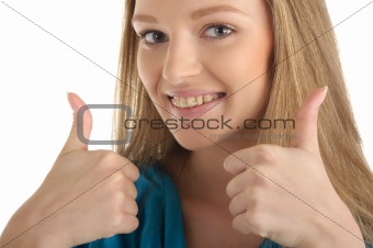 Woman with brackets on teeth