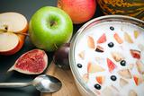 Yogurt mixed with fruit pieces