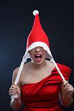 happy woman with santa hat