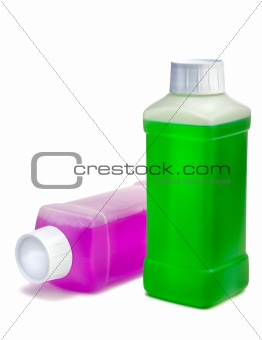 Plastic bottles with cleaning liquid
