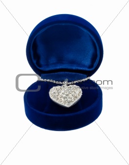 Chain with a brooch in form of heart in blue present box