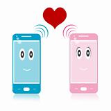 male and female mobile icons with heart