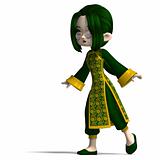 funny cartoon girl in green china dress