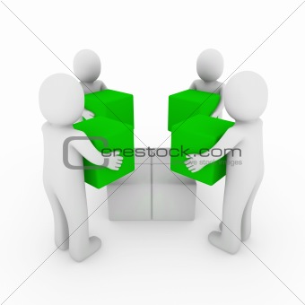3d peoplecube box team green white 
