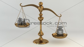 Brass scale with masses on cups