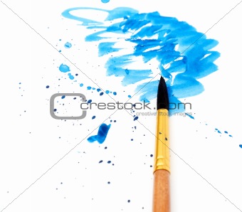 brush with blue paint stroke