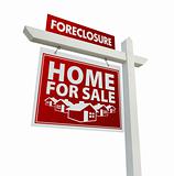 Red Foreclosure Home For Sale Real Estate Sign Isolated on a White Background.