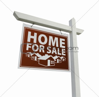 Red Home for Sale Real Estate Sign Isolated on a White Background.