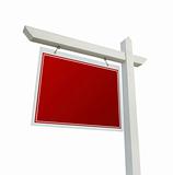 Blank Red Real Estate Sign Isolated on a White Background.