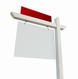 Blank Red and White Real Estate Sign Isolated on a White Background.