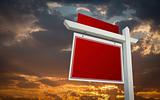 Blank Red Real Estate Sign Over Sunset Sky Ready For Your Own Message.