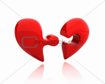 Heart puzzle from two parts broken down