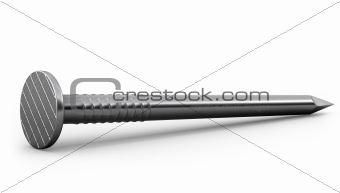 Steel shiny nail in perspective isolated on white