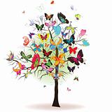 Tree with butterfly, element for design, vector illustration