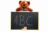 teddy and blackboard