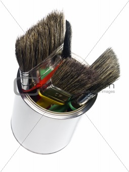 Paint can with brushes