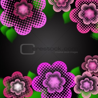 Beautiful background with pastel pink flowers with dots  and lea
