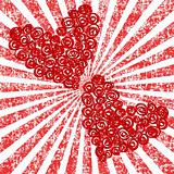 Abstract stylized roses hearts over grunge sunburst background