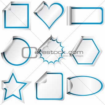 Different shaped stickers with colored curled glossy paper corne